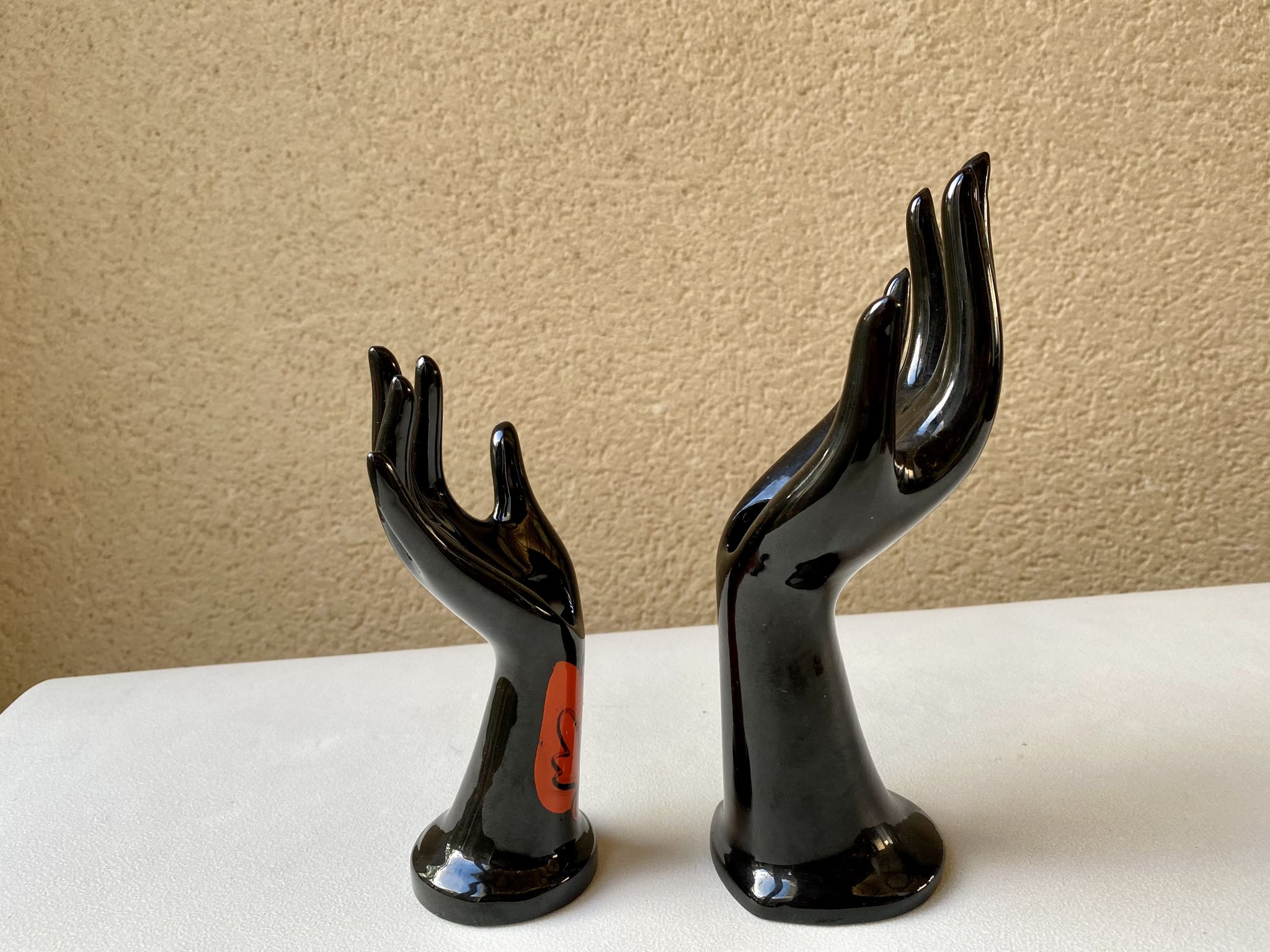 Vase ring pair of hand black ceramic vintage 80s