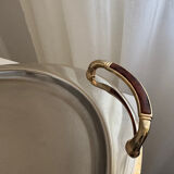 Vintage Stainless Steel Serving Tray With Gold Plated Handles