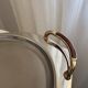 Vintage Stainless Steel Serving Tray With Gold Plated Handles