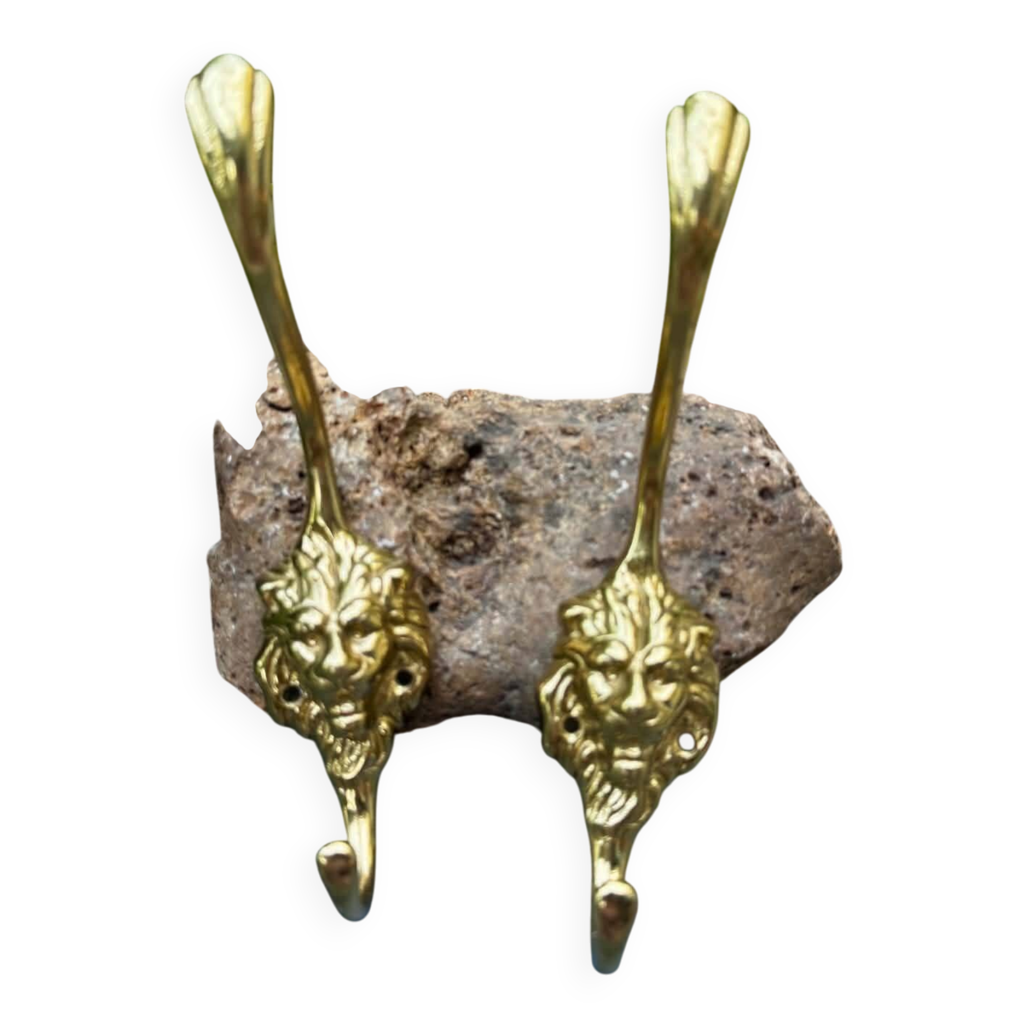 2 lion coat hooks in solid brass Art Nouveau