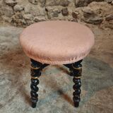 Tabouret Napoléon III ancien – XIXe siècle – Bois laqué noir, décor doré