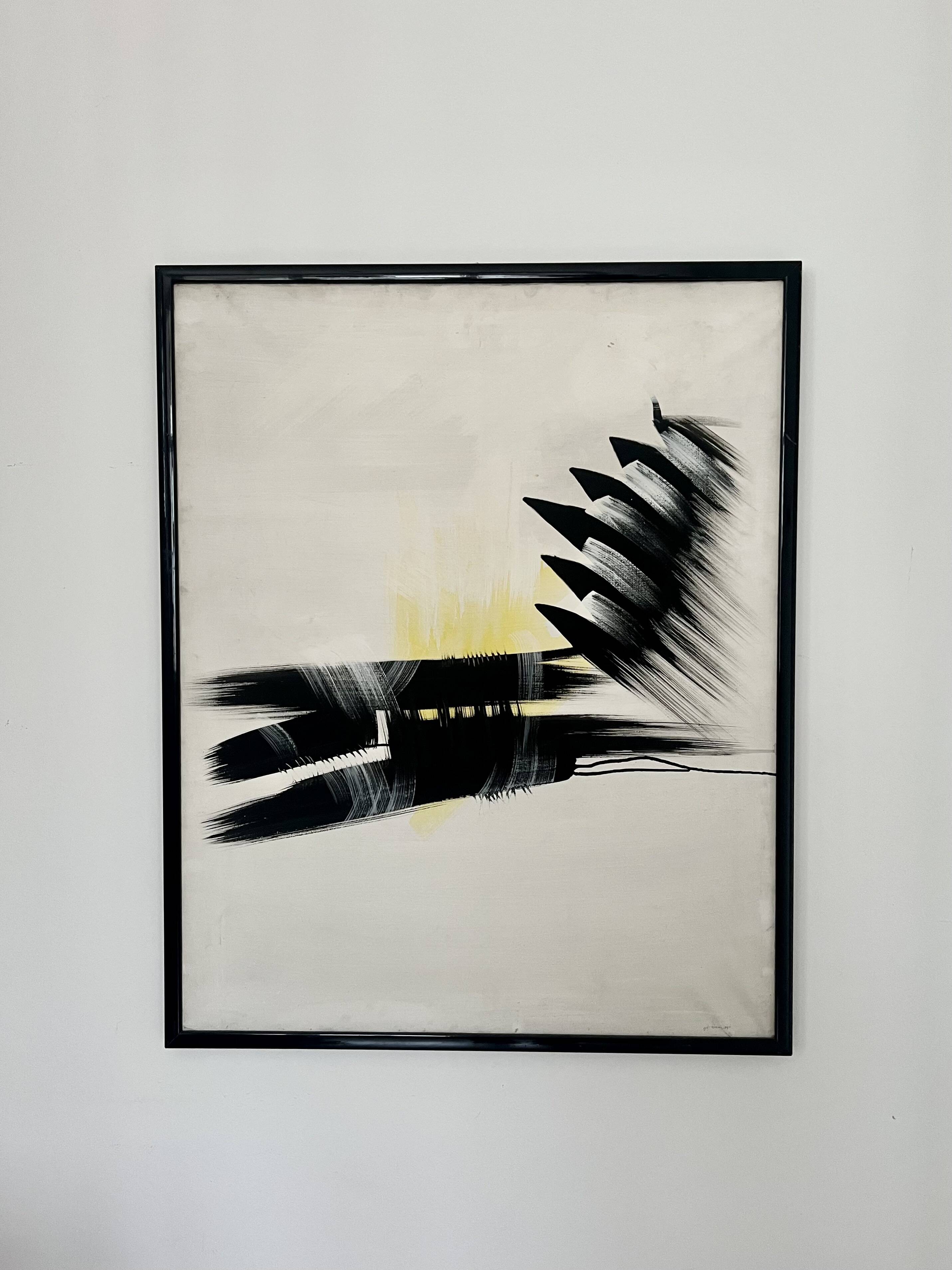 Large abstract expressionist framed painting, signed. Mid to late 20th cent