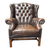 Fauteuil à oreilles en cuir anglais vintage George III