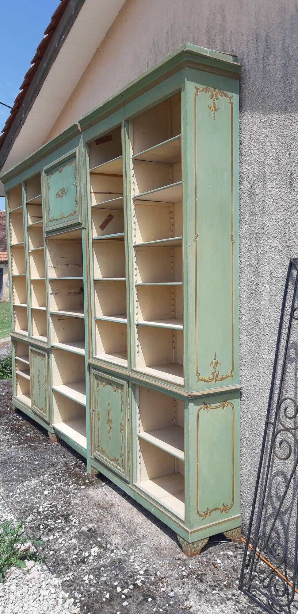 2 library furniture ceruse wood green and gold