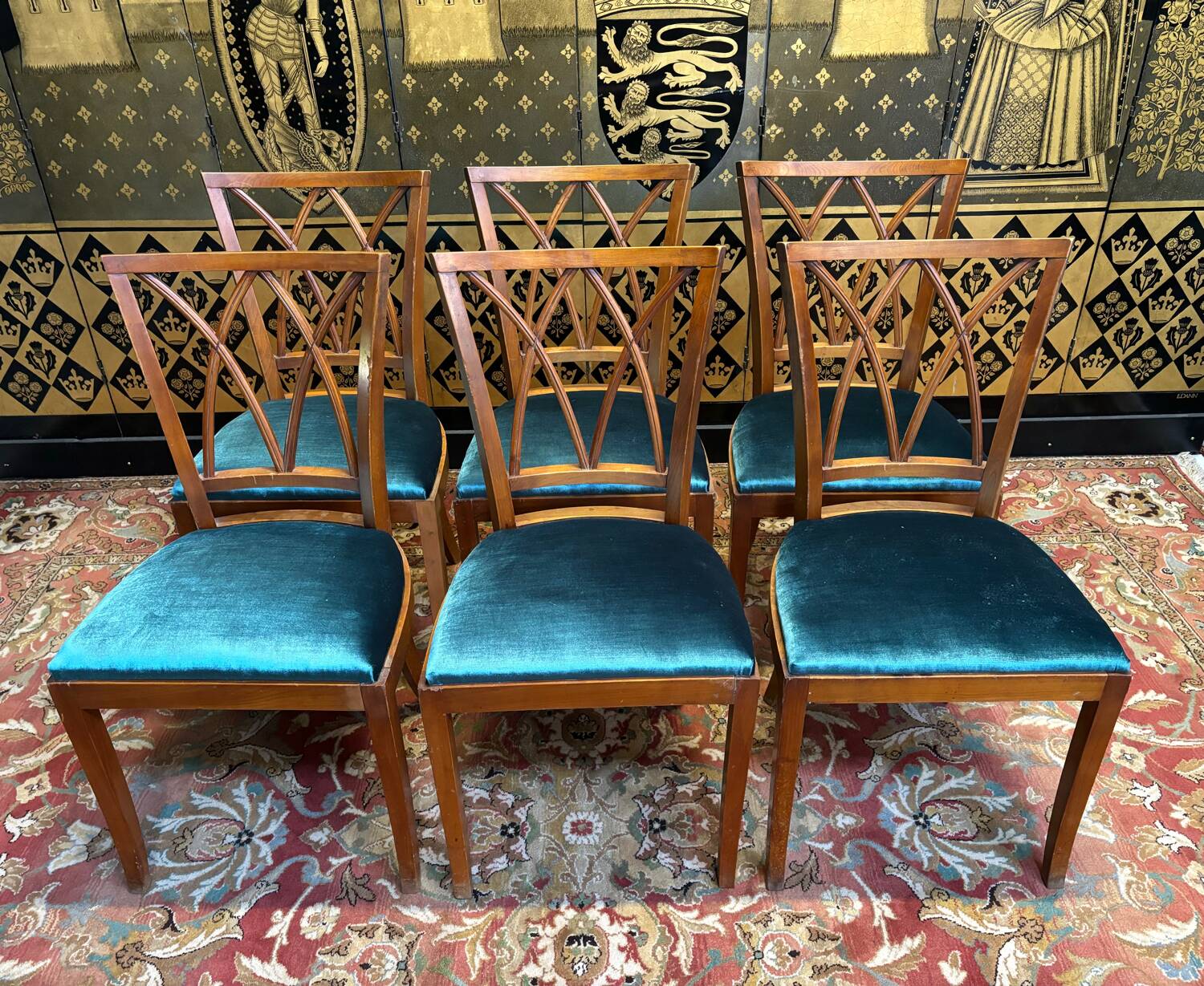 6 cherry wood chairs with openwork backs
