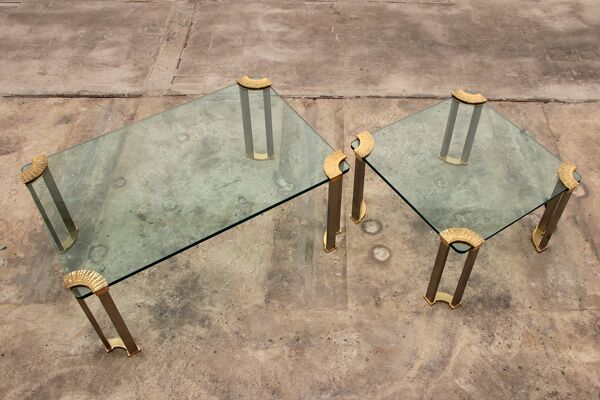 Table basse avec table d’appoint en verre 1970
