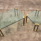 Table basse avec table d’appoint en verre 1970