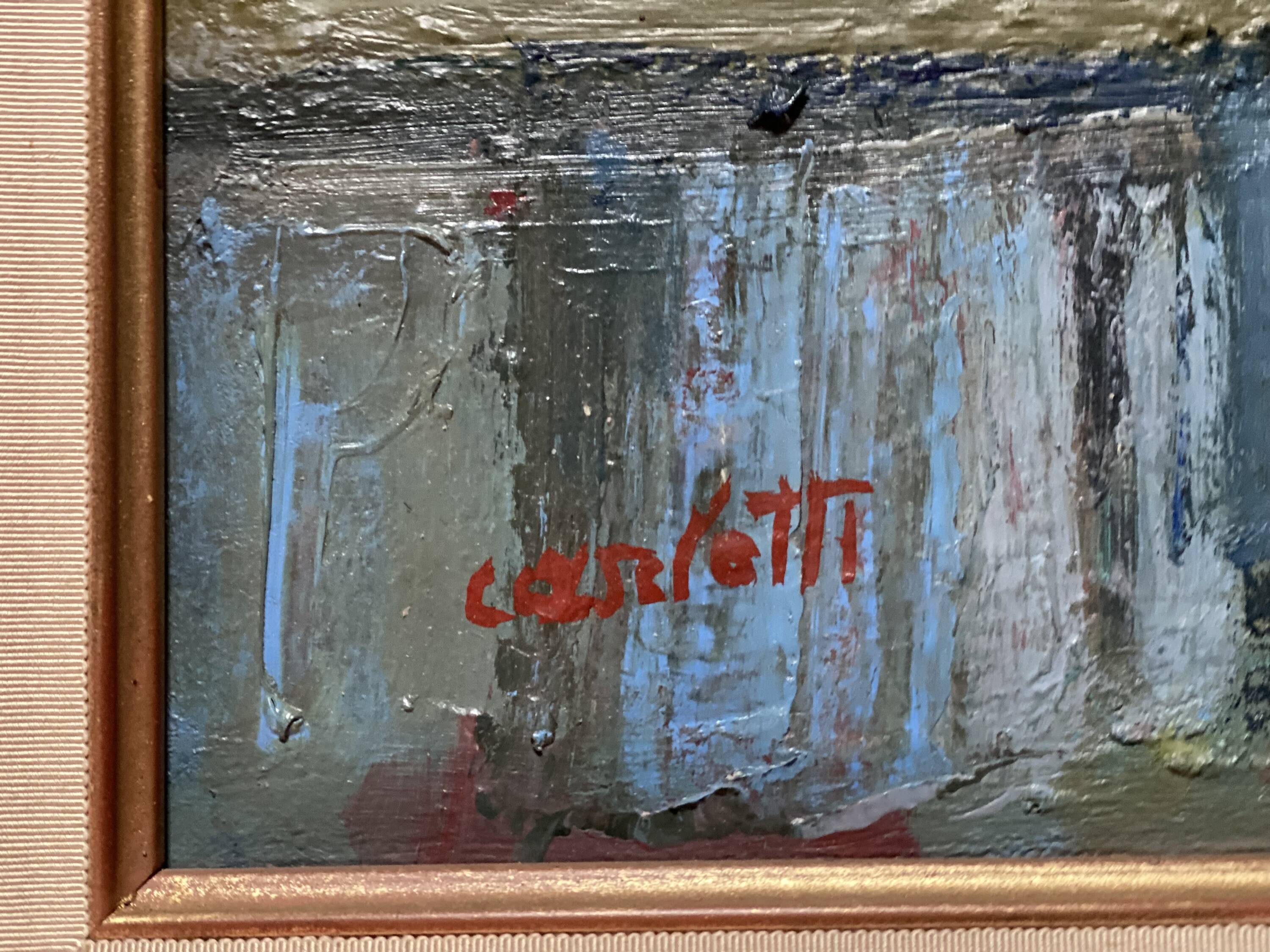 Painting by Jean Albert CARLOTTI, boat in port, Brittany, vintage marine 1950