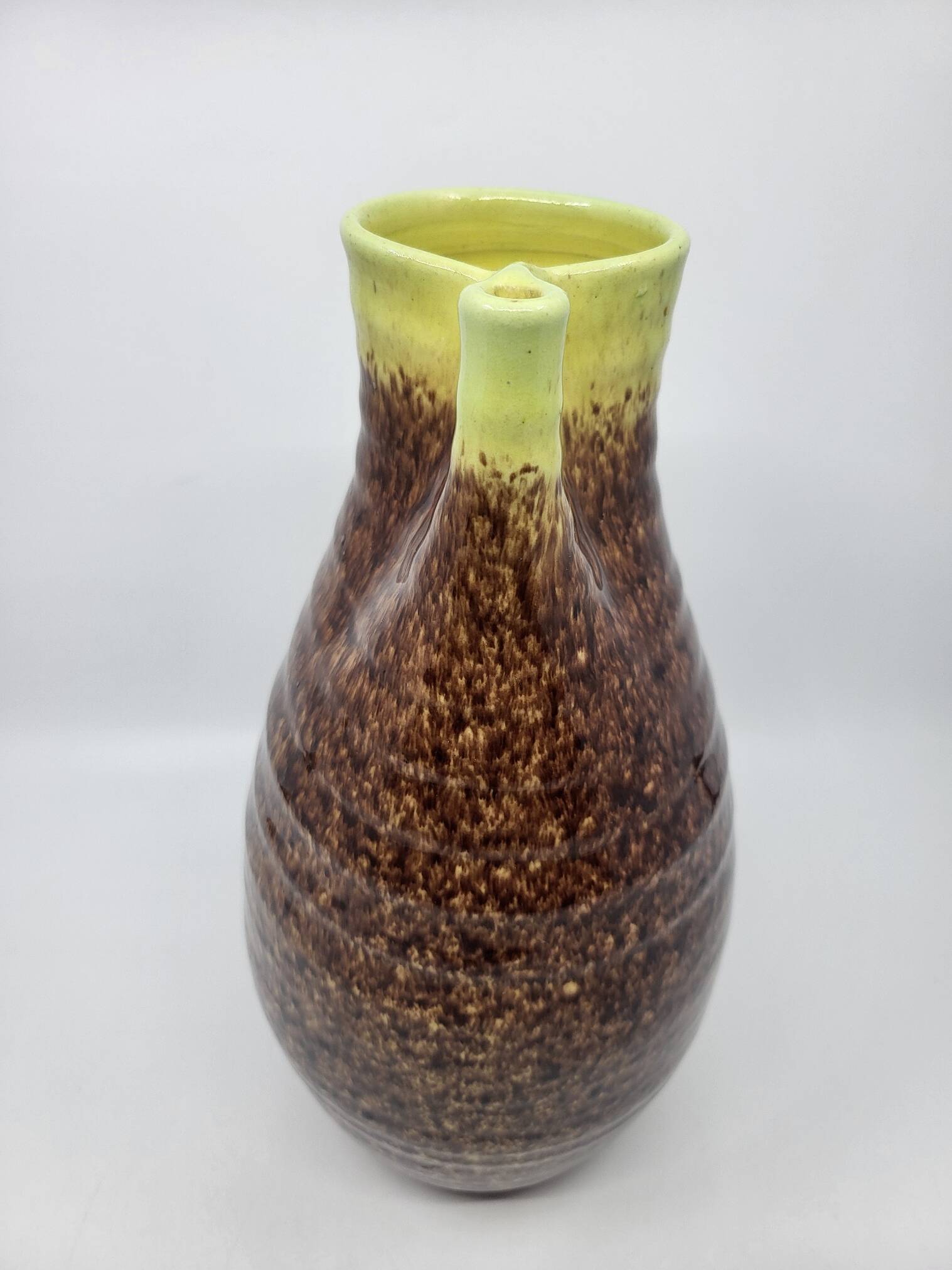 Pichet Pottery from Accolay in glazed ceramic, Brown and Yellow, France 1970.