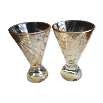 Set de 2 coupes vases en verre irisé