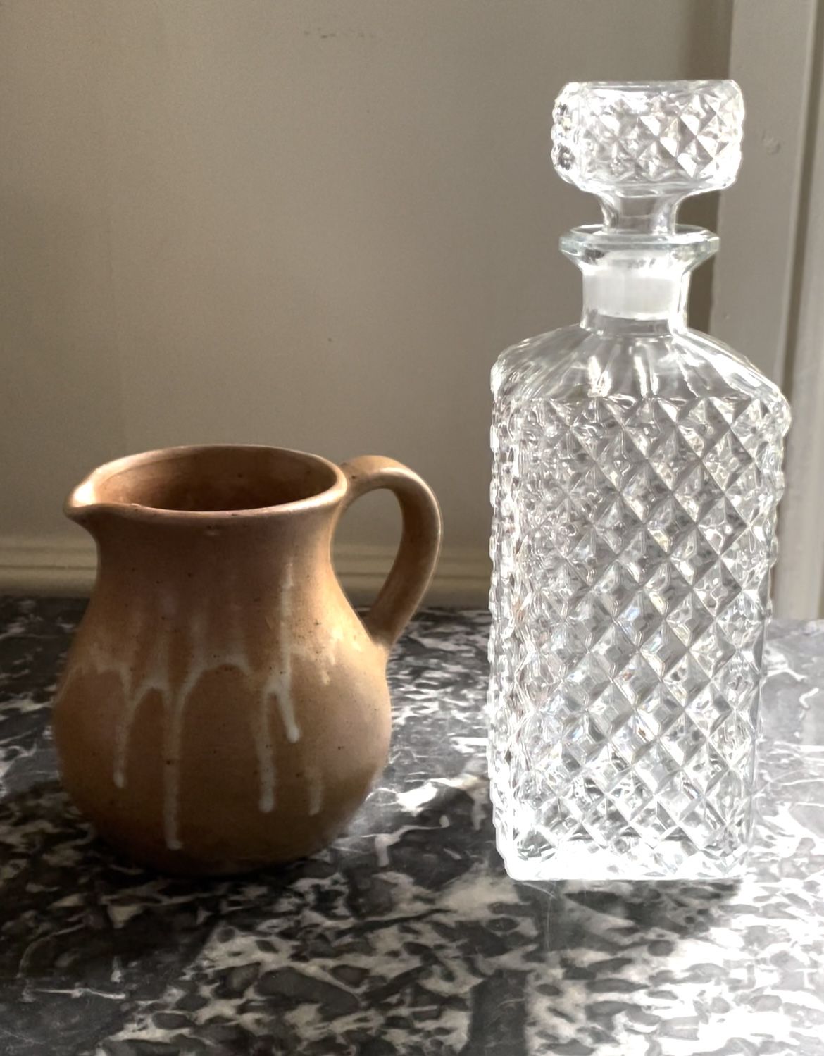 Diamond-tipped glass decanter 1960s/70s