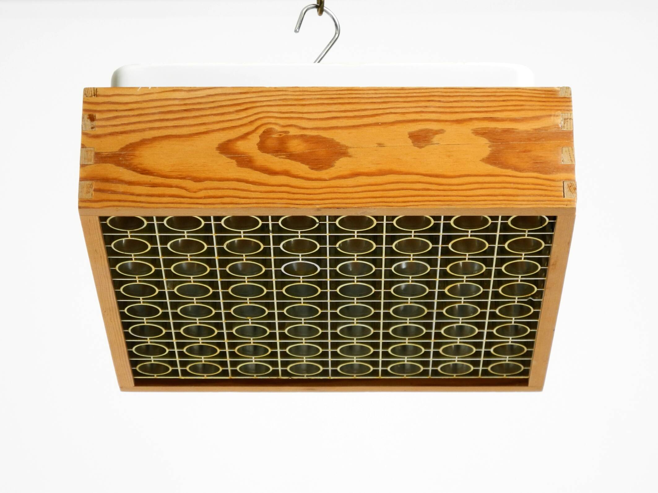 Beautiful 1970s square ceiling lamp made of pine wood by Alda Sweden