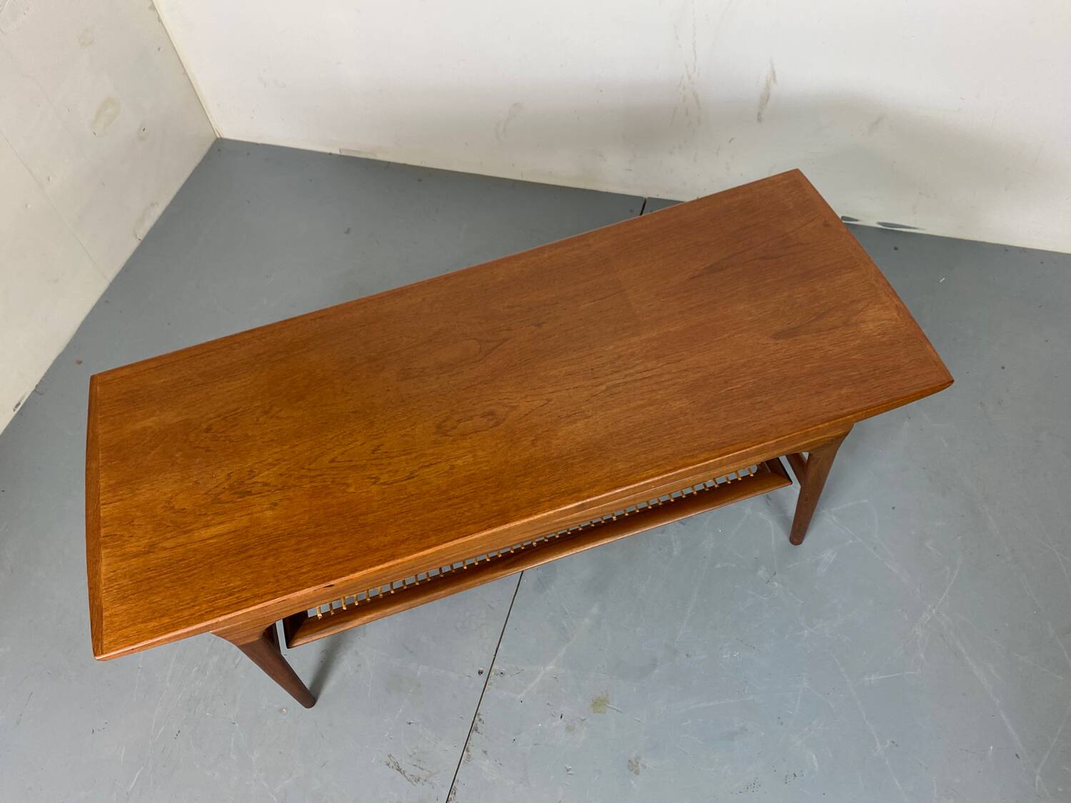 Mid-Century Danish Teak and Rattan Scandinavian Coffee Table, 1950s