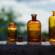 4 old apothecary bottles / amber glass pharmacy in perfect condition dated before 1960