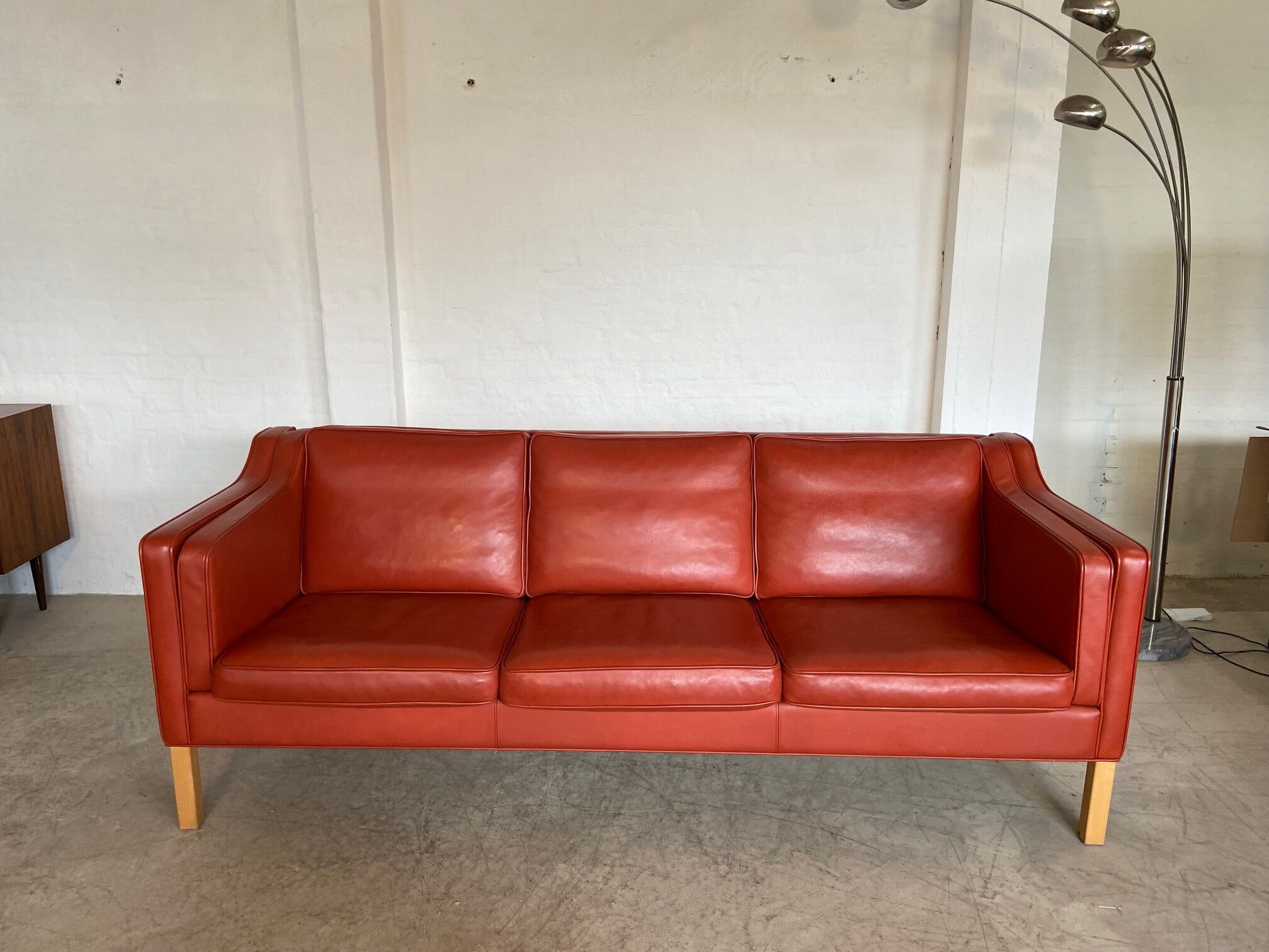 Vintage Danish mid-century Mogens Hansen 3 person cognac leather sofa