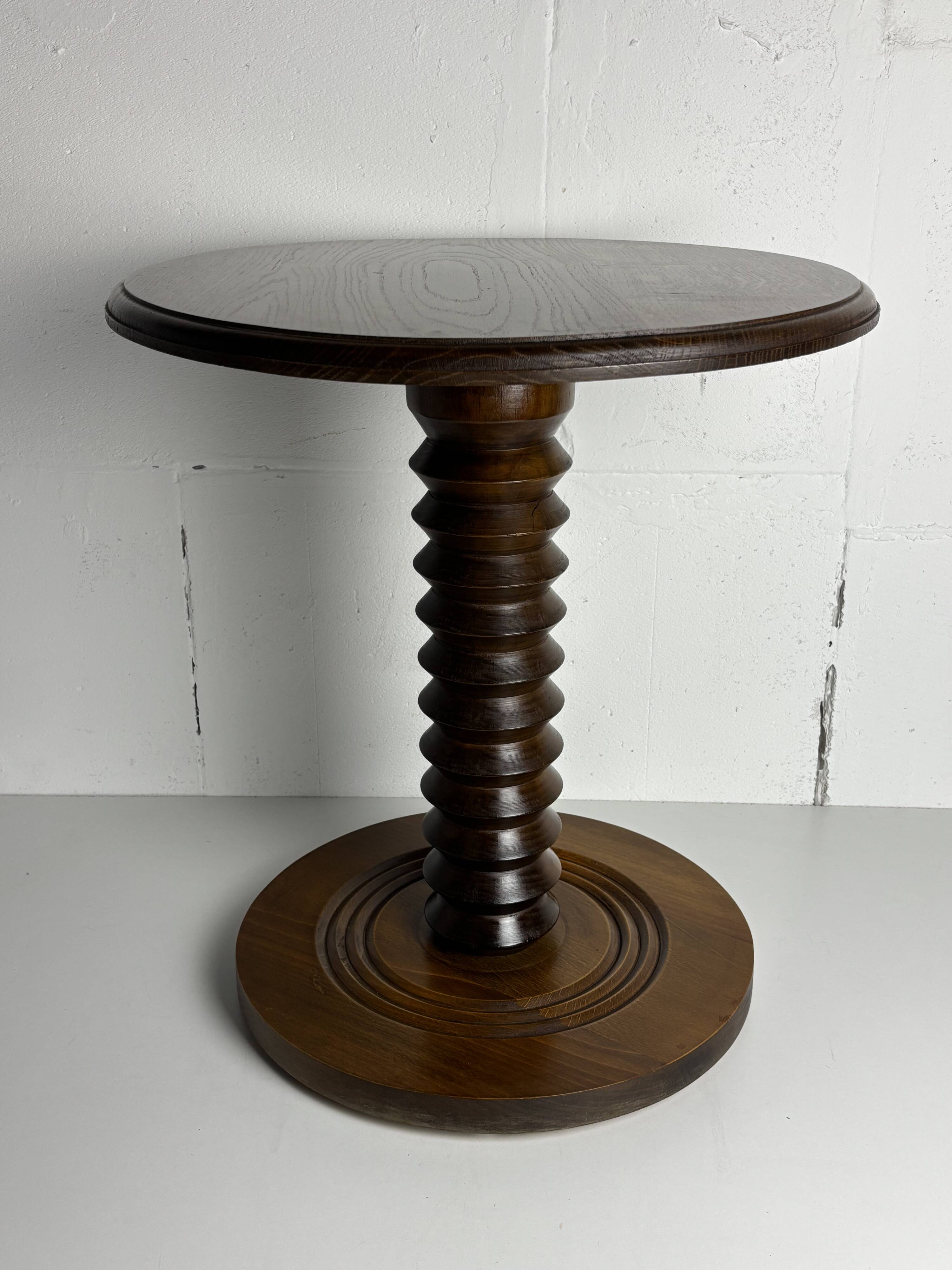 Brutalist Wood Turned Wine Press Side Table, Charles Dudouyt style, 1950s