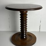 Brutalist Wood Turned Wine Press Side Table, Charles Dudouyt style, 1950s