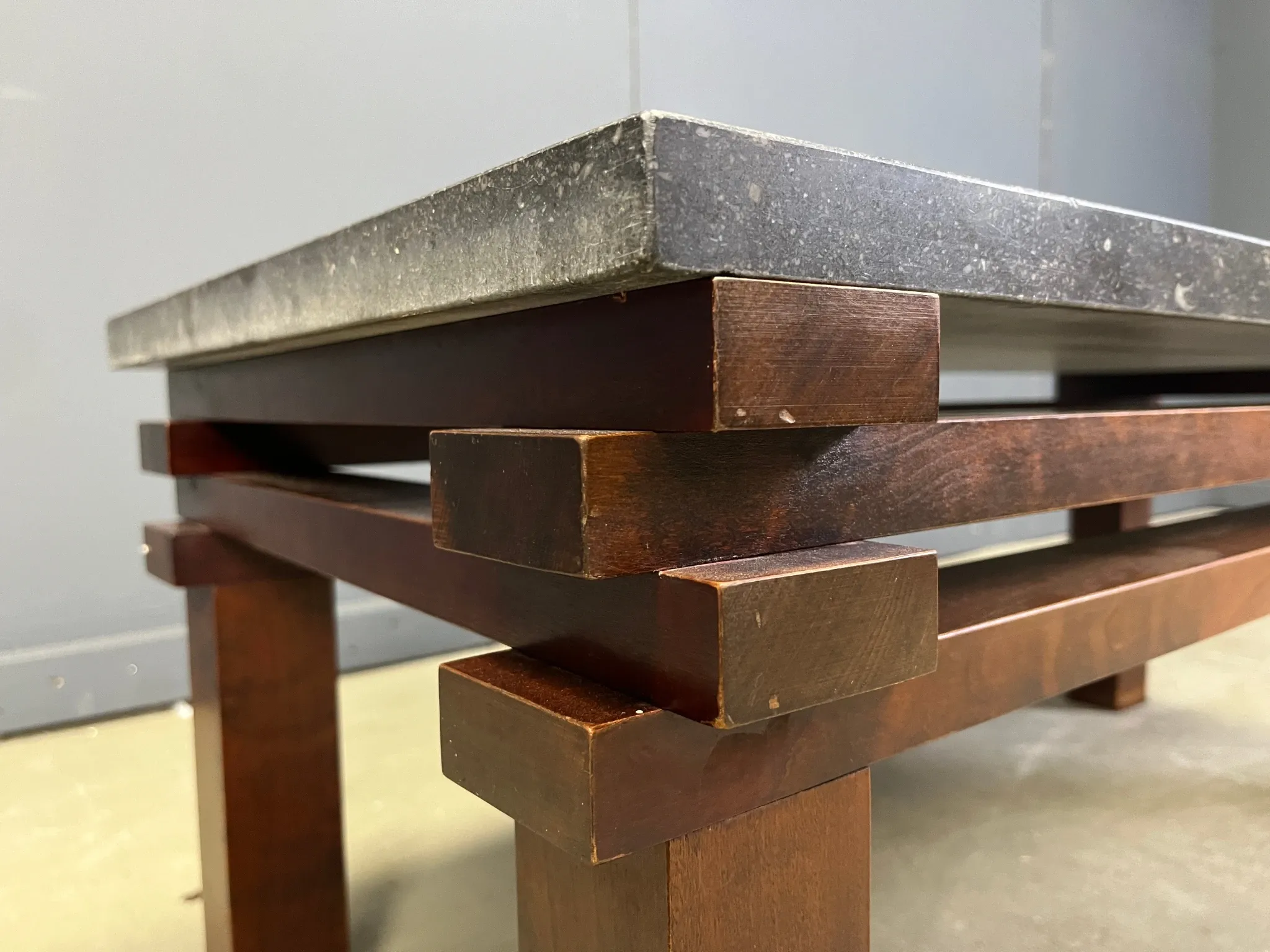 Vintage wooden and stone top coffee table, 1970s