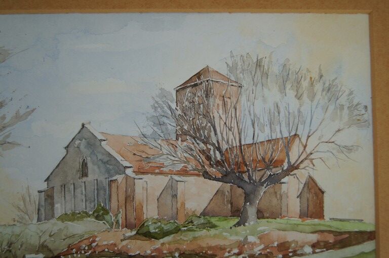 Church in the countryside - Watercolor signed
