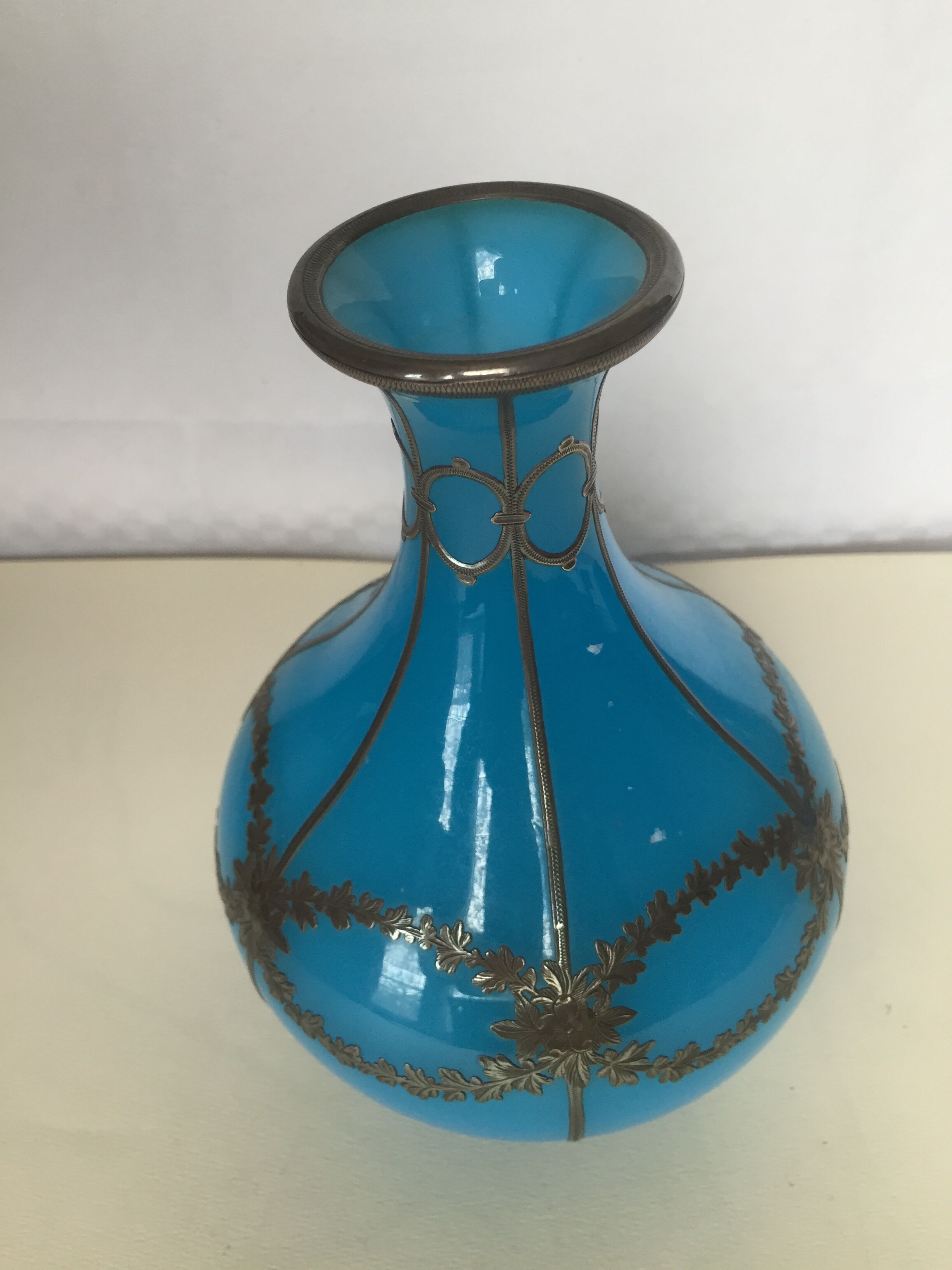 Blue opaline baluster vase