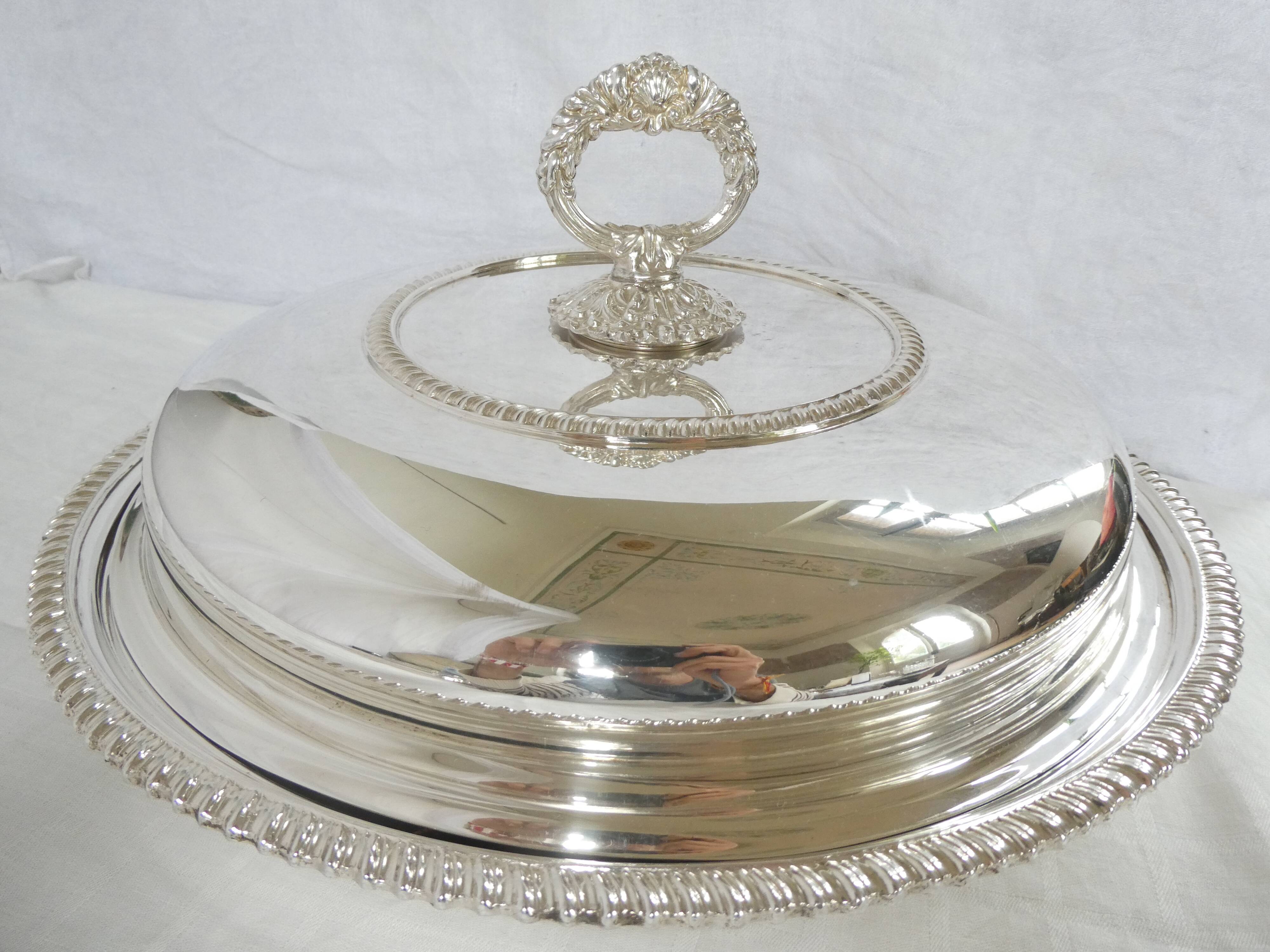 Rare large English silver-plated vegetable dish with compartments