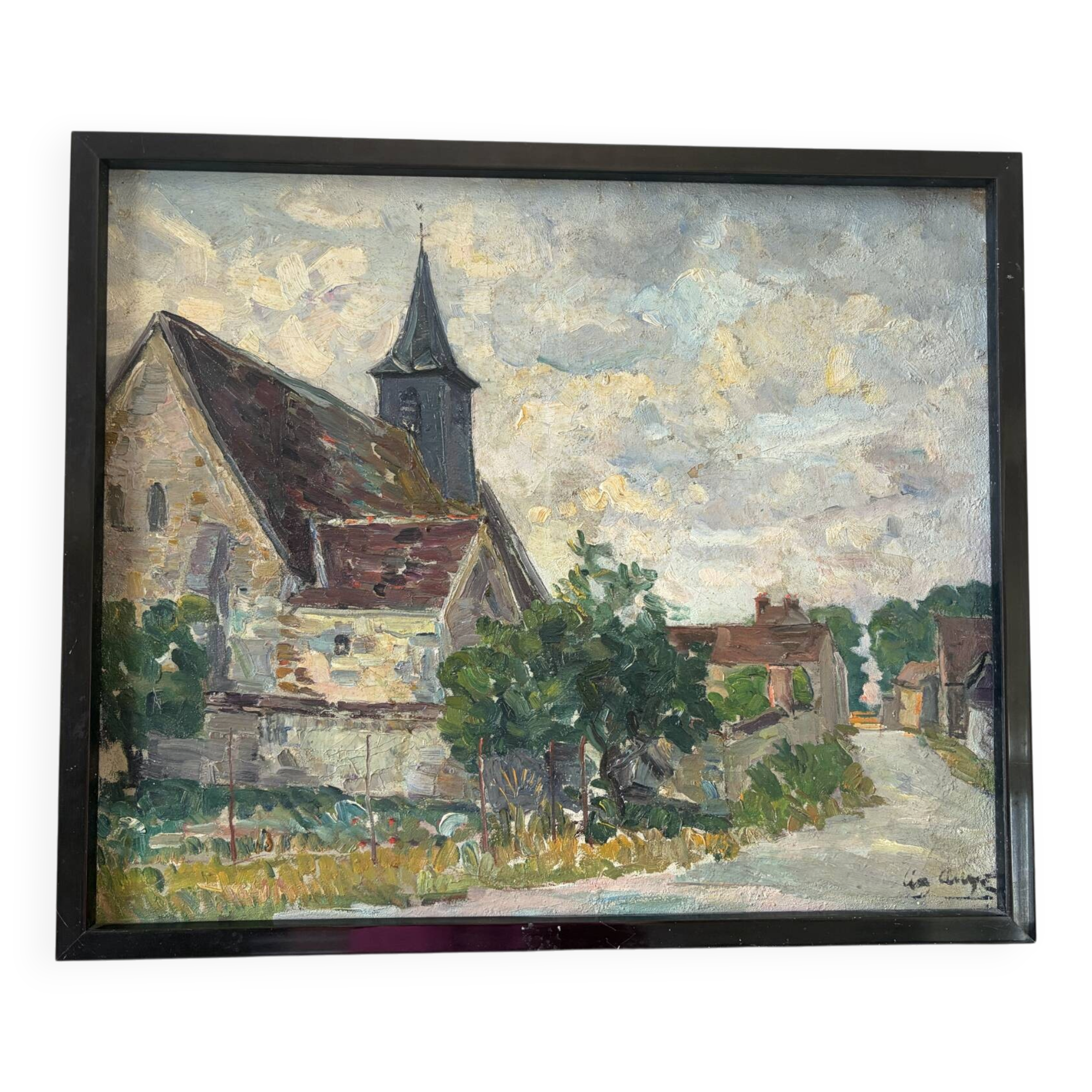 The village church, oil on canvas signed