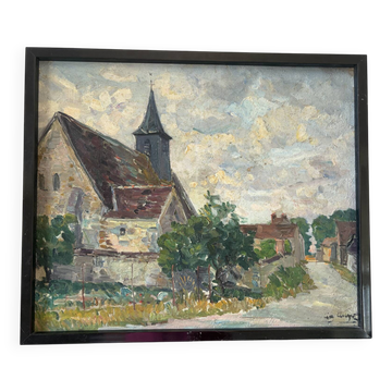 The village church, oil on canvas signed