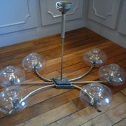 Vintage chandelier 6 lights, metal and glass, vintage 1950s