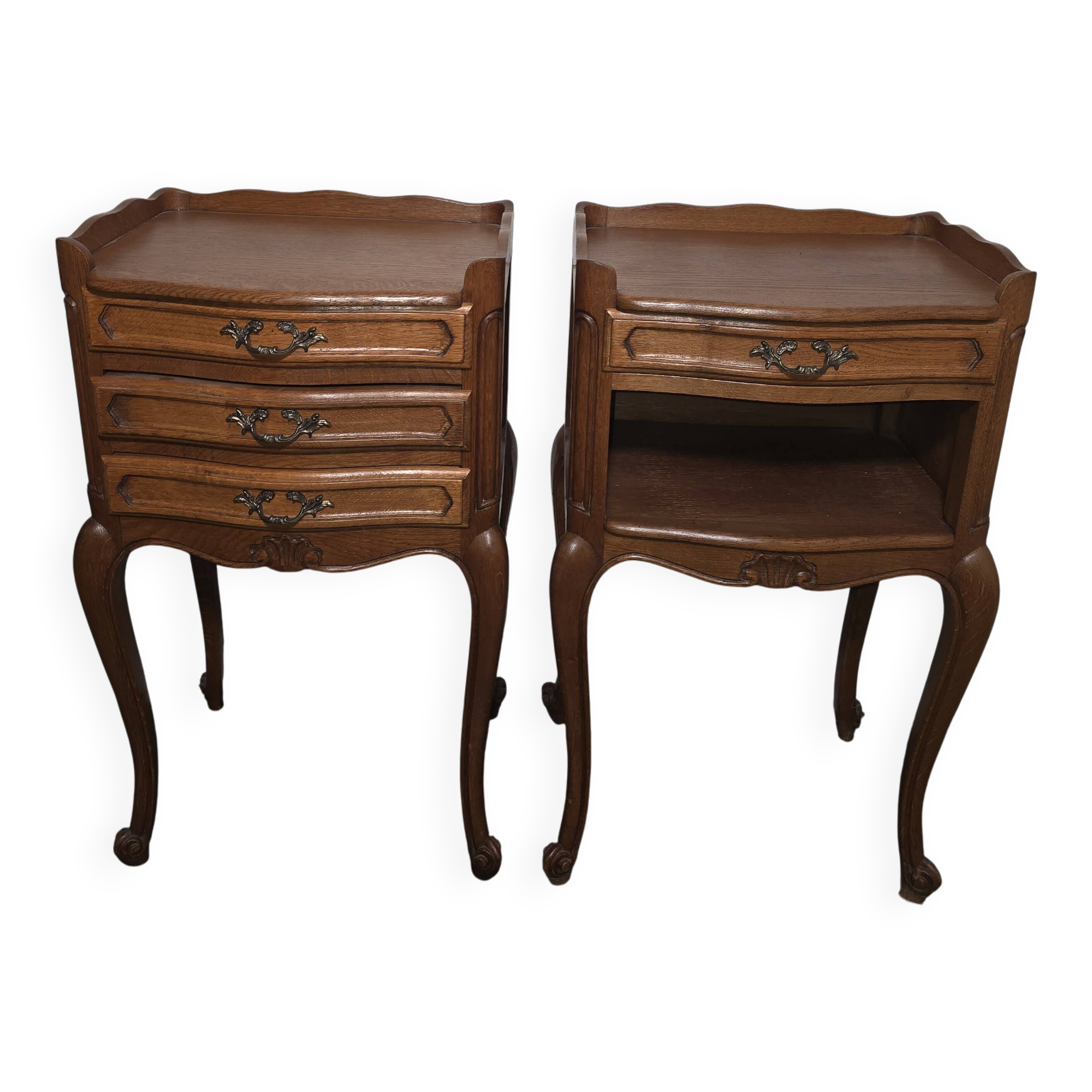 Pair of Louis XV style bedside tables in oak