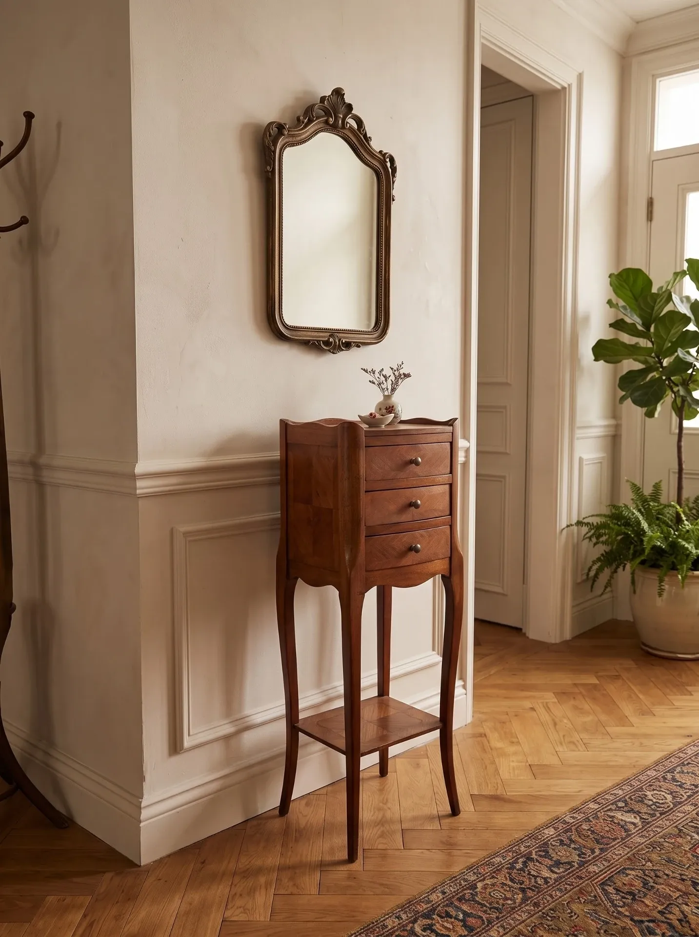 Table de chevet style Louis XV en marqueterie 