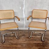 Pair of Breuer style armchair chair  made in italy vintage 1970 beige