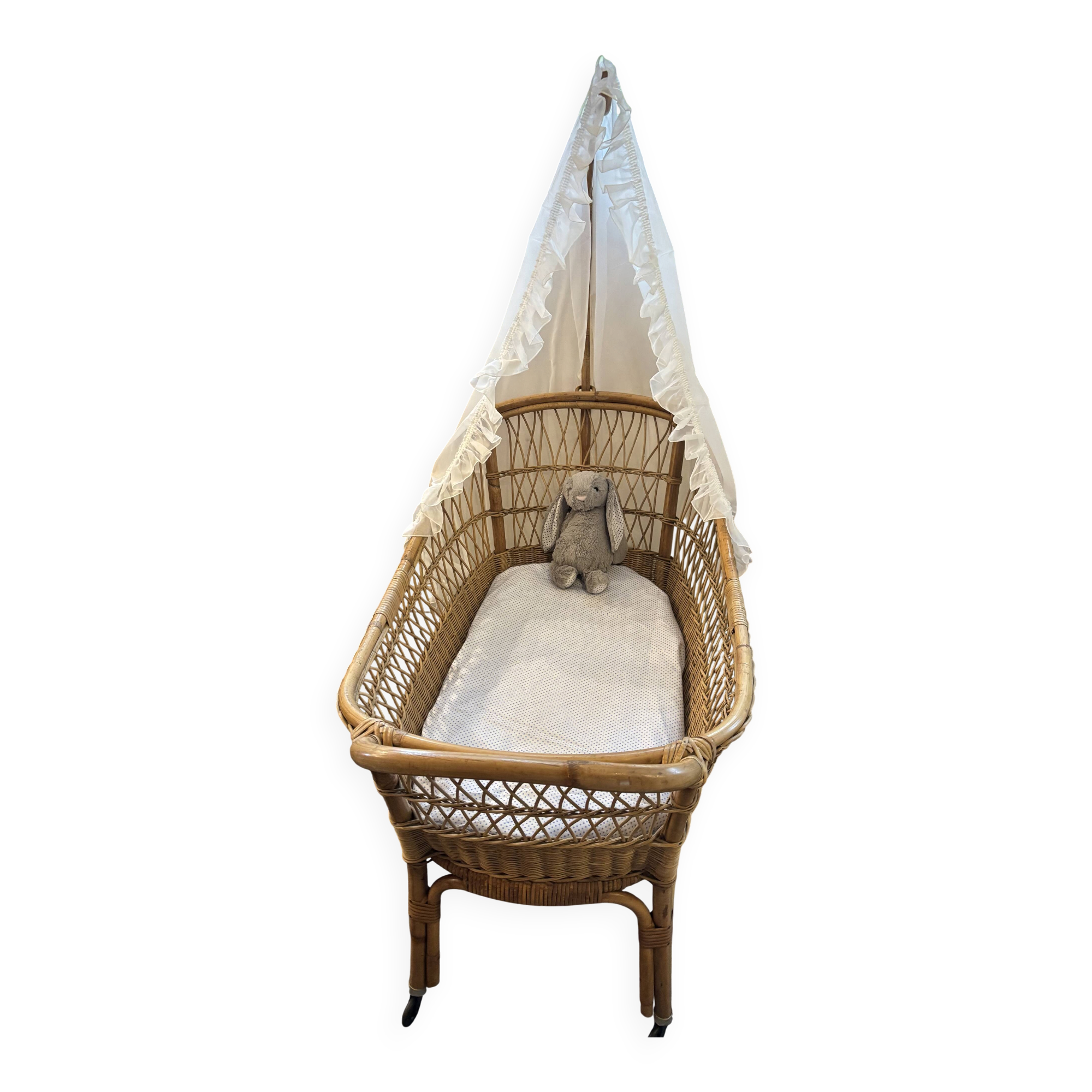 Baby rattan cradle, 1960s