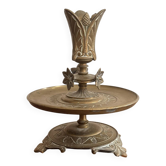 Bronze Carved Floral Lotus Flower Table Candle Holder Neo-Gothic Art Nouveau