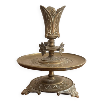 Bougeoir Table Bronze Ciselé Fleuris Fleurs Lotus Neogothique Art Nouveau