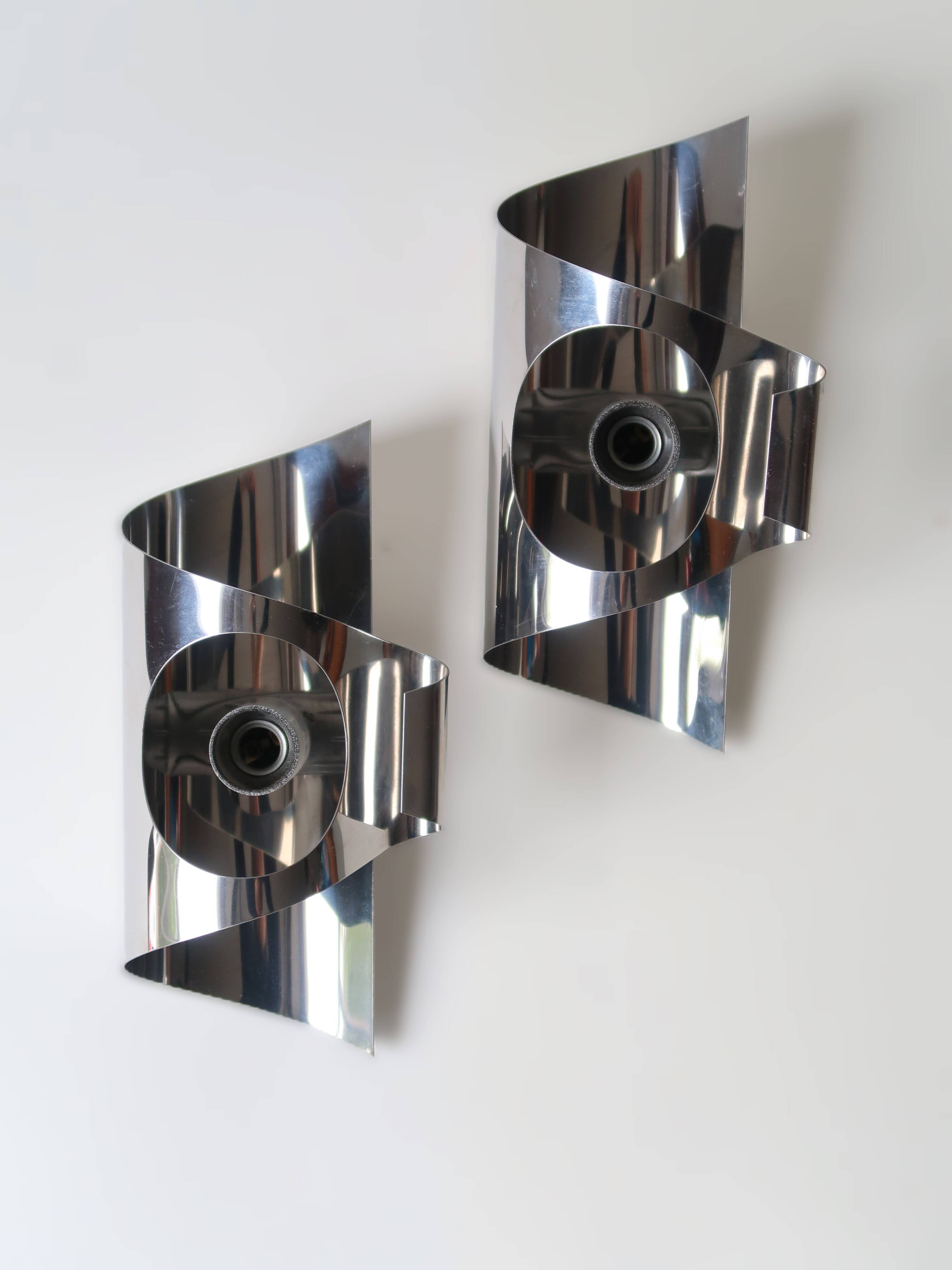 Paire d'appliques chrome vintage 70
