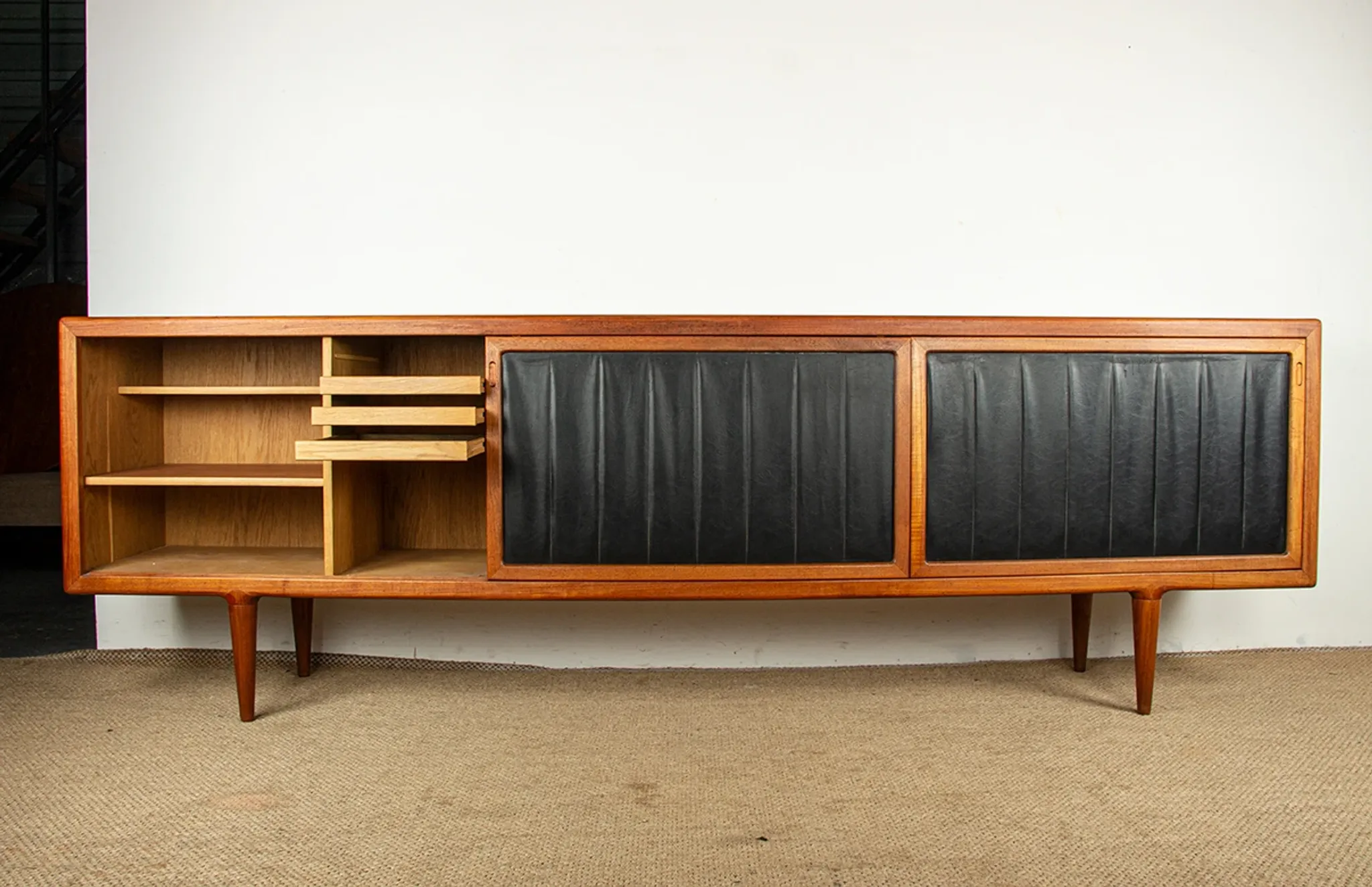 XL Danish sideboard in teak, oak and leatherette, 280 cm, by Nana Ditzel 1960.
