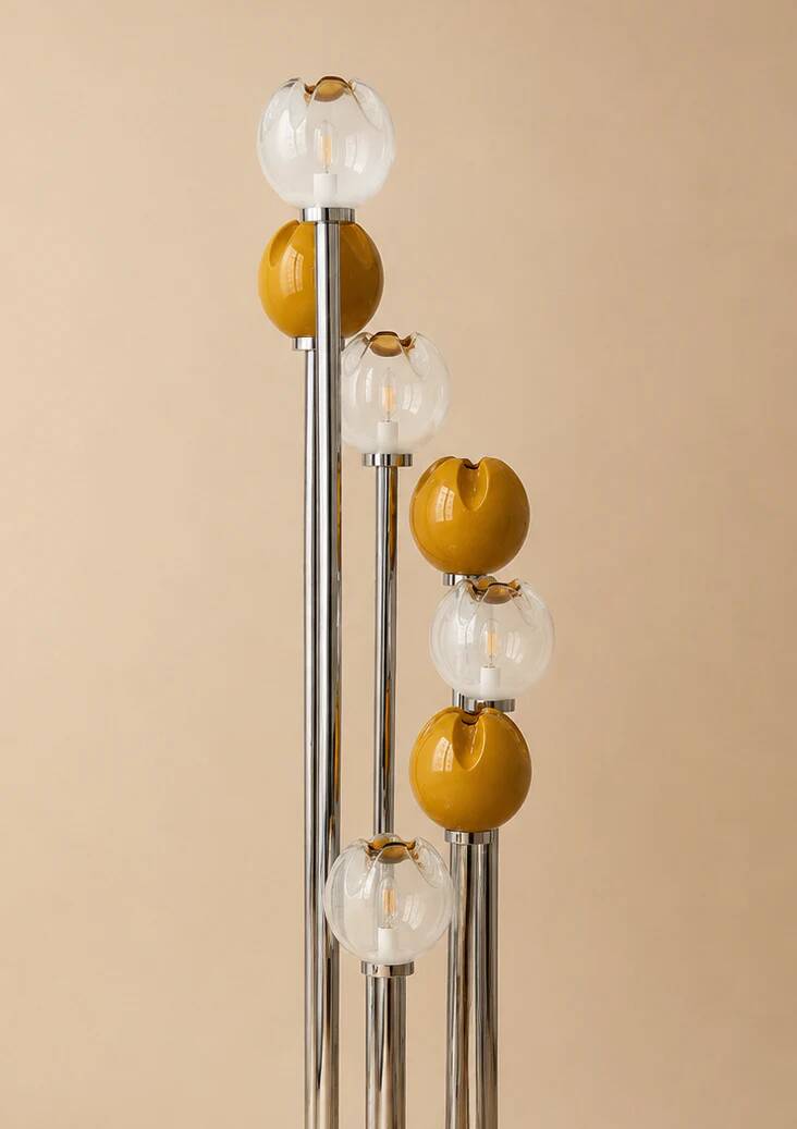 Seven-globe floor lamp in Murano glass, Gaetano Sciolari, 1970s.