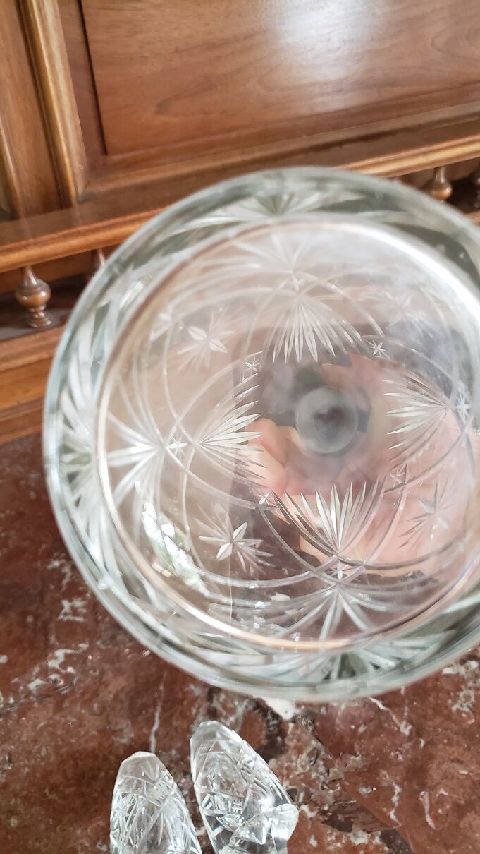 Pair of crystal and metal decanters