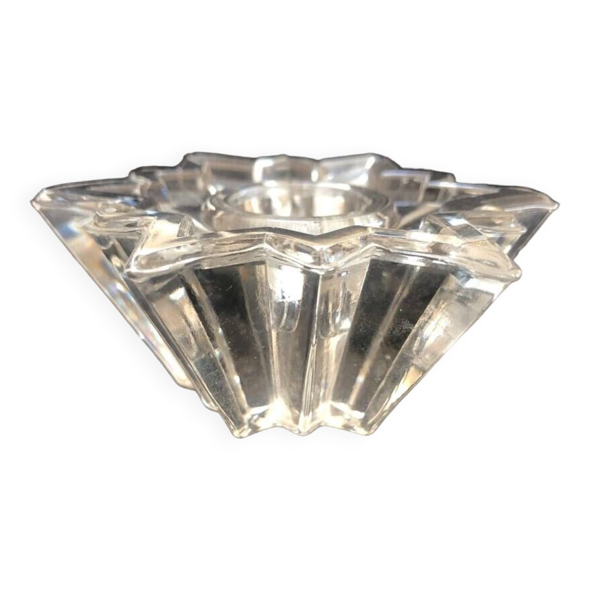 4 molded glass star candle holders