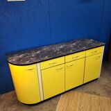 Vintage yellow sideboard, and black marble top.