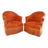 Paire de fauteuils crapaud vintage en velours rose