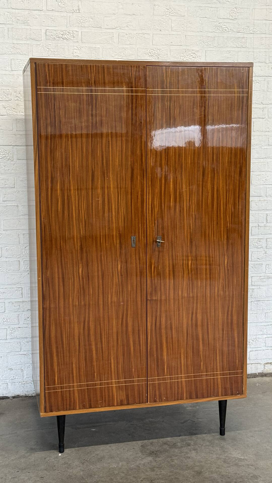 Vintage RVD Belgian Mid-Century Wardrobe — Lacquered Rosewood Veneer &