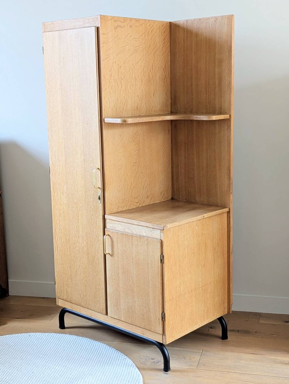 Renovated vintage 1950s oak boarding school wardrobe