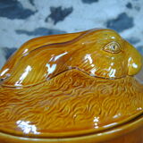 Vintage yellow enamelled rabbit terrine