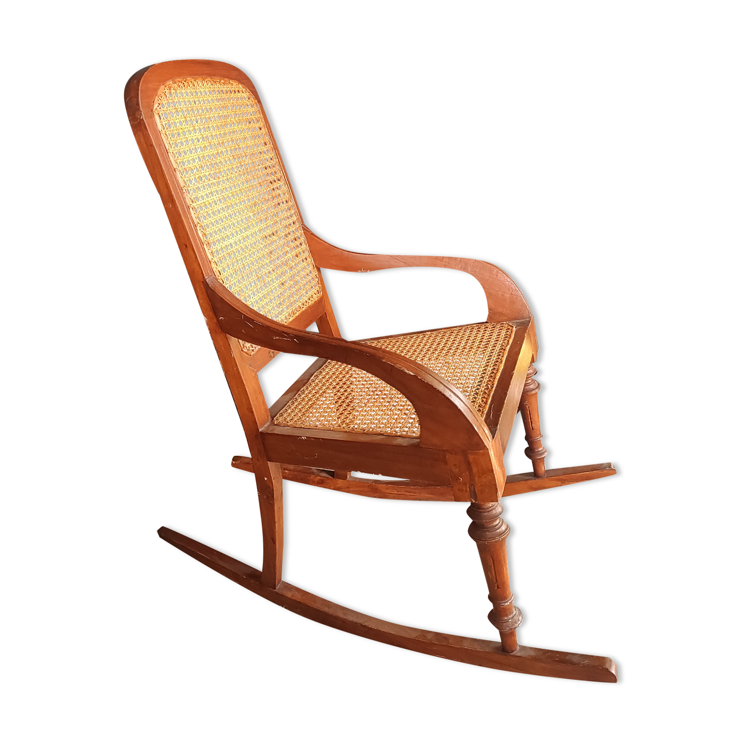 Rocking-chair ancien bois et cannage rotin
