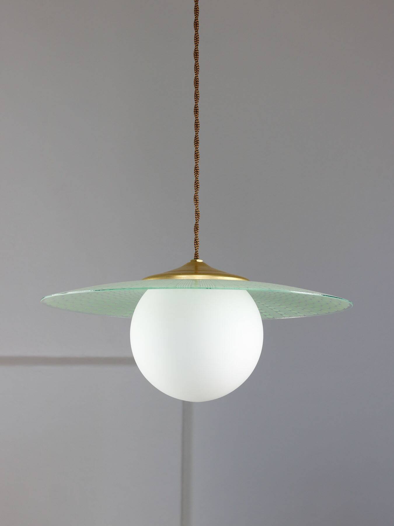Mid-Century Italian Brass and Opaline Angel Pendant Lamp