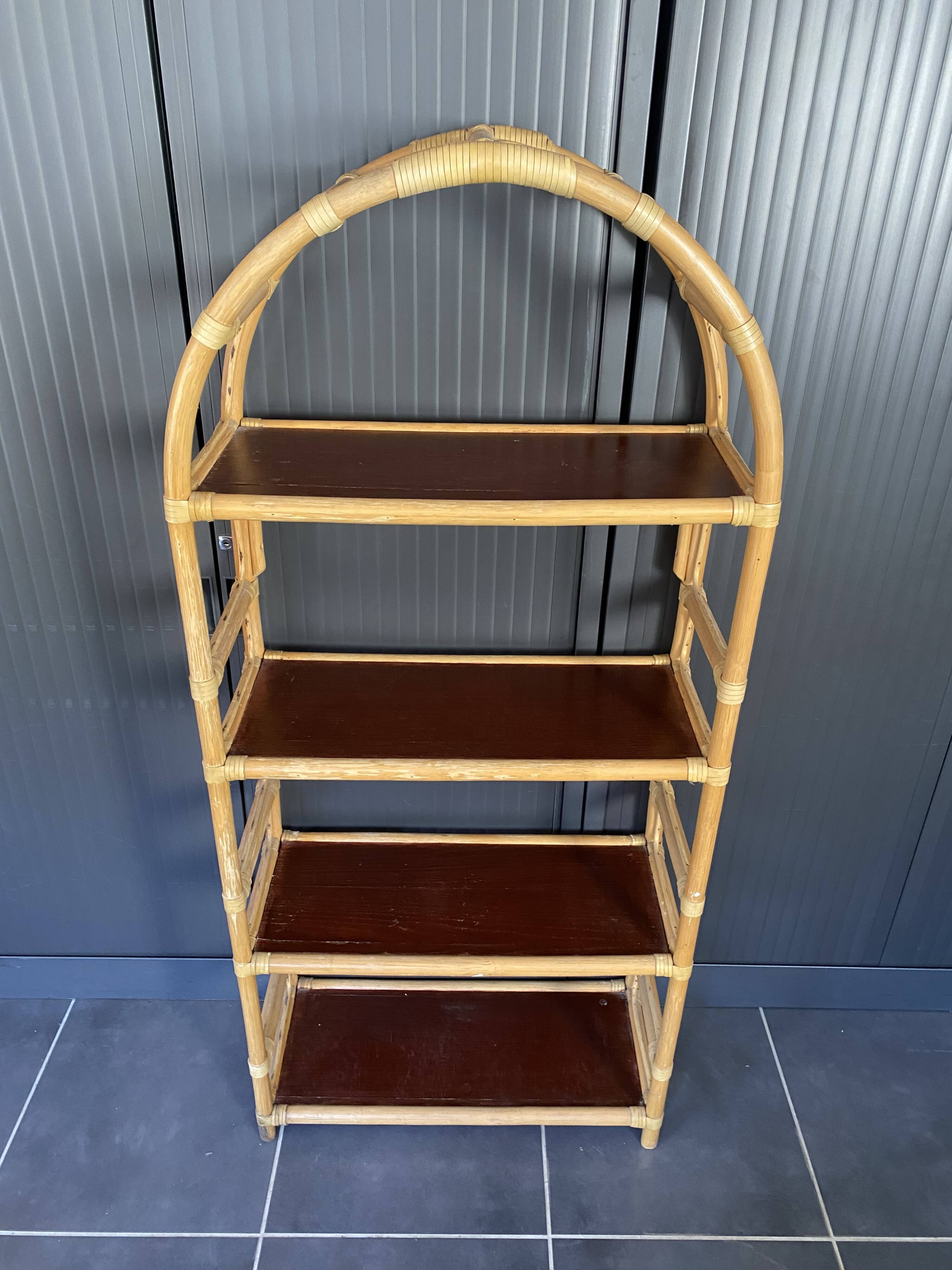 Vintage 1970s rattan bookshelf