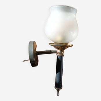 Frosted glass globe wall light with patinated gold metal base dp 1123204