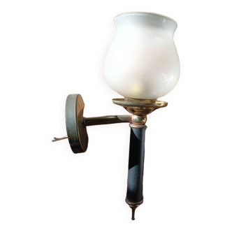 Frosted glass globe wall light with patinated gold metal base dp 1123204