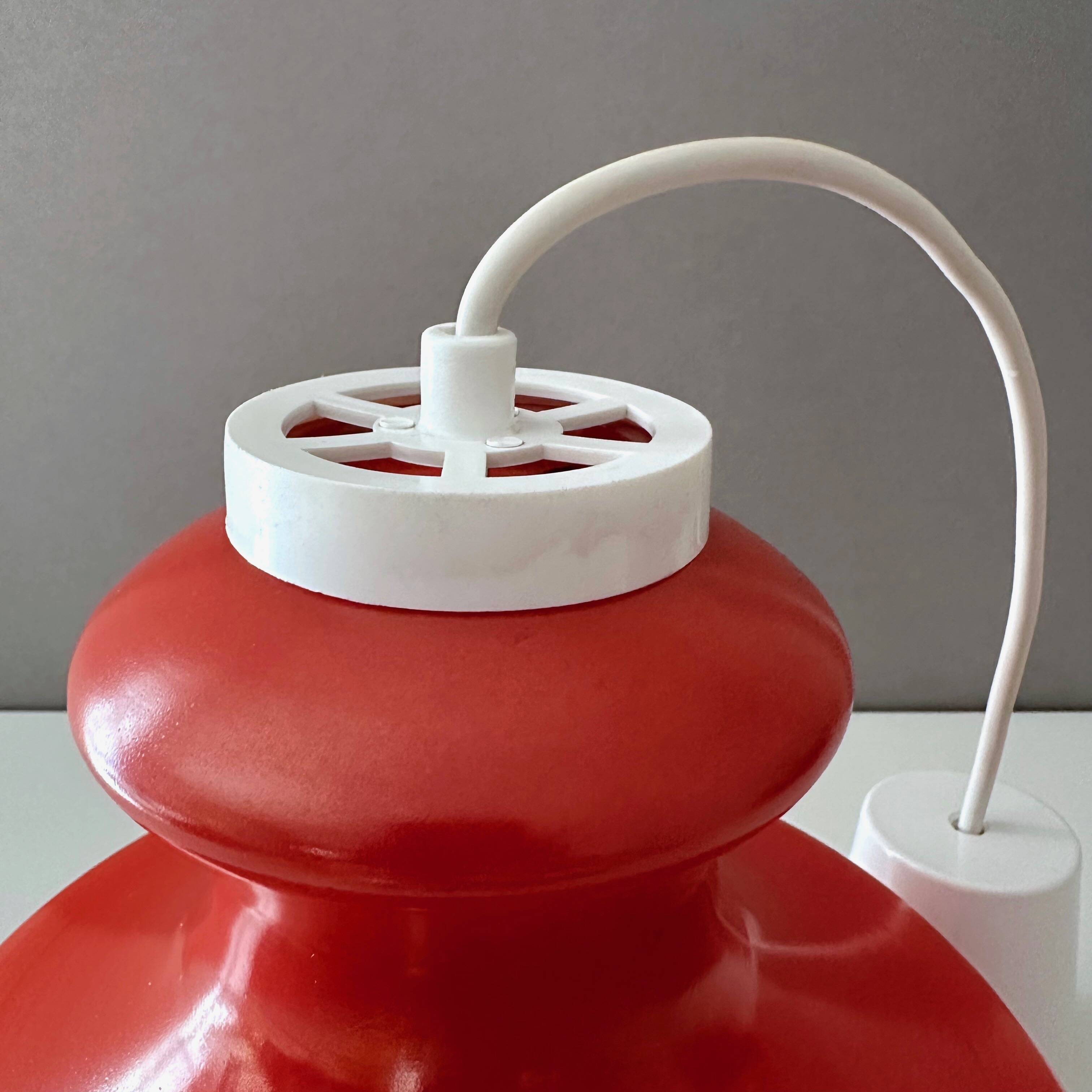 70's lamp polka dots, red glass lamp, vintage hanging lamp, children's room.